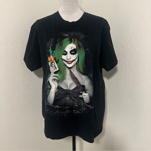 GDA Unisex Large Harley Quinn JOKER WITH KNIFE Black 100% Cotton Shirt EUC